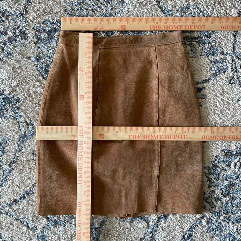 Vintage 90s Global Identity Leather London Tan Brown‎ Suede Mini Skirt Size 3/4 - Picture 9 of 9